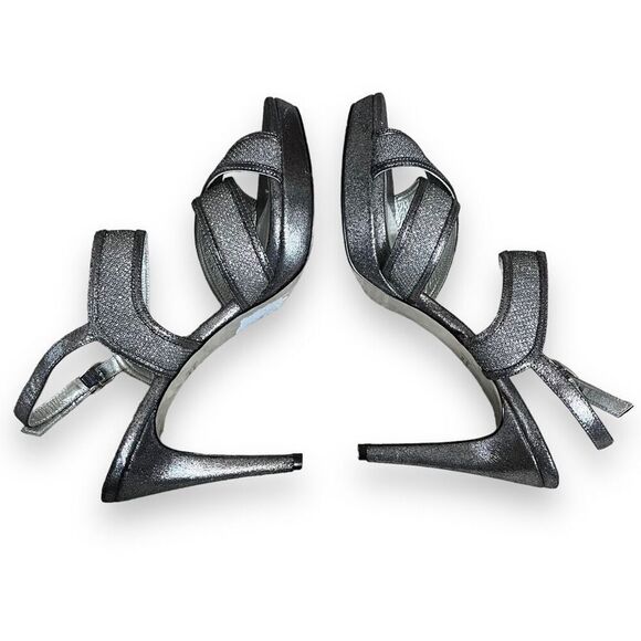 Adrianna Papell 10 silver slate sparkle formal strappy heels platform evening - Picture 10 of 13